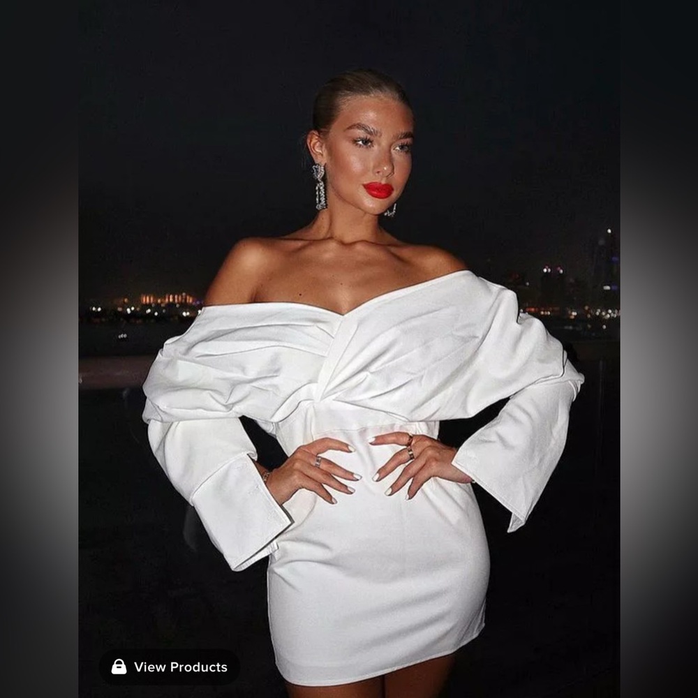 Fashion Nova Got It In The Bag Mini Dress - White Off Shoulder Mini White Dress